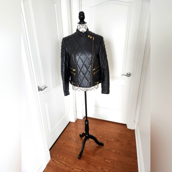 Black Quilted Real Leather Jacket Size M - Picture 1 of 11